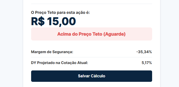 Formulário da Calculadora de Preço Teto de Ações.