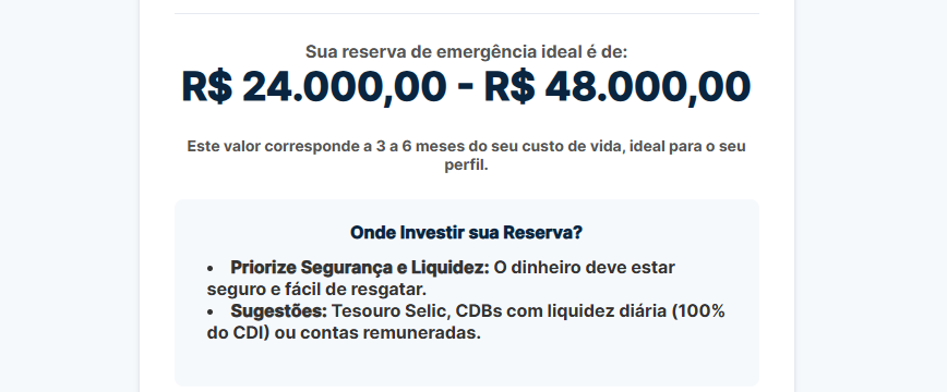 Formulário da Calculadora de Reserva de Emergência.