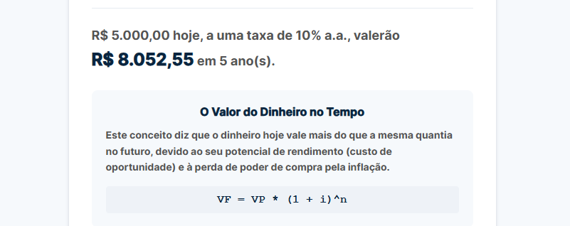 Formulário da Calculadora de Valor Presente e Futuro.